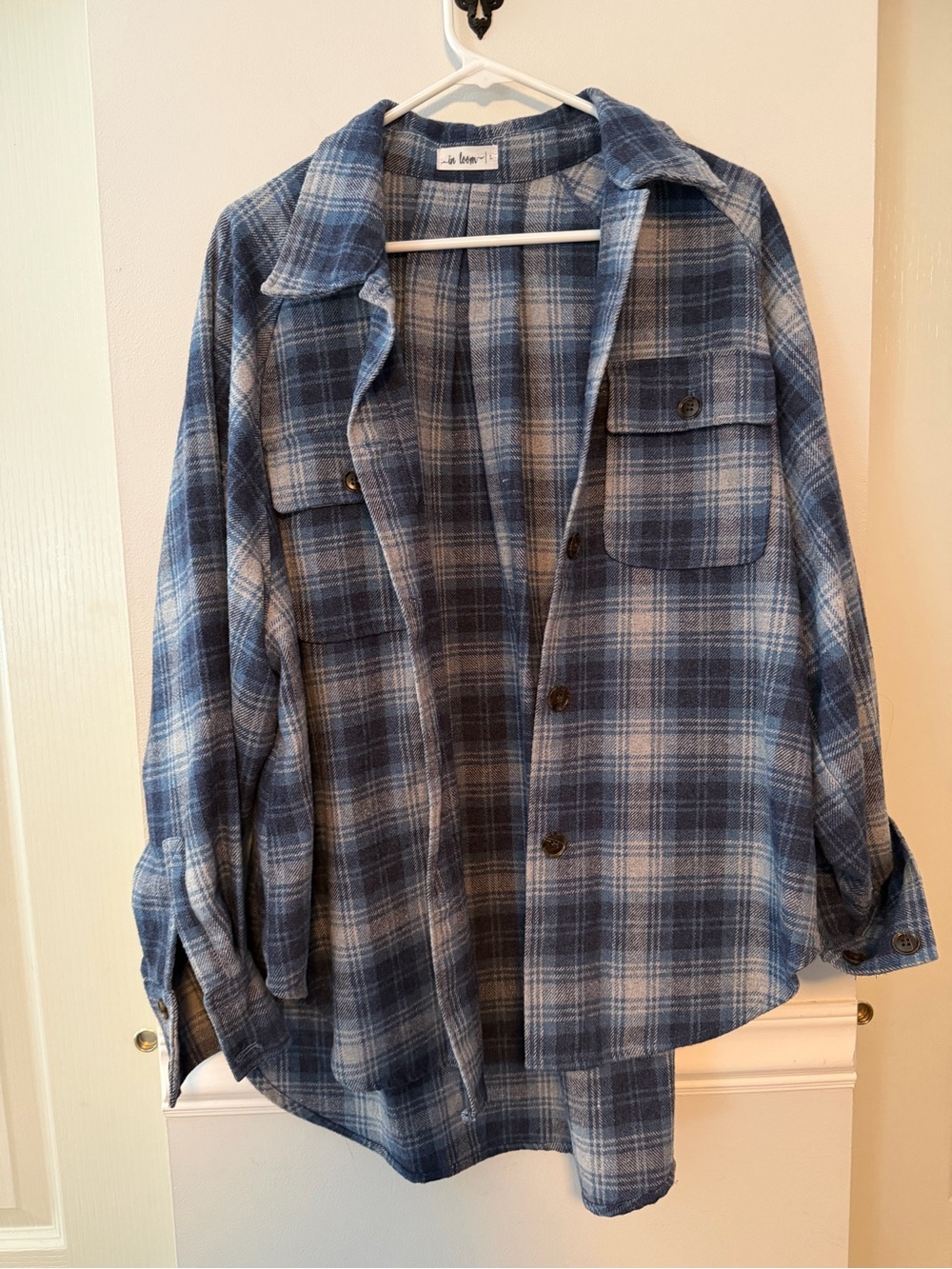 ***NWOT In Bloom Blue and White Plaid Button-Front Shirt Jacket